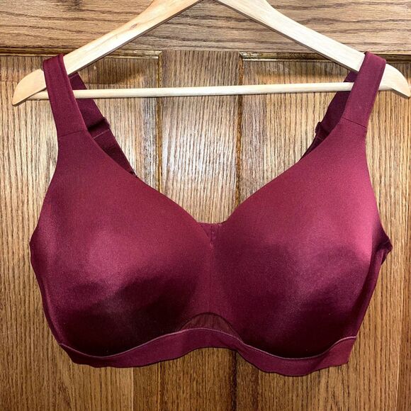 Cacique Lightly Lined No Wire Bra 44DD Wine Red Adjustable Everyday Comfort - Picture 1 of 5